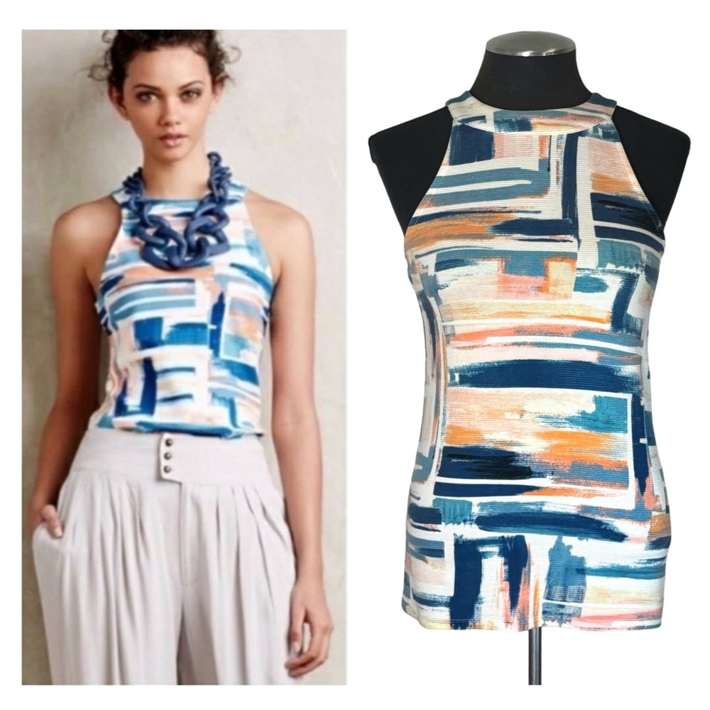 Deletta – Isla Knit Brushstroke Cutout Stretch Halter Top – Extra Small XS